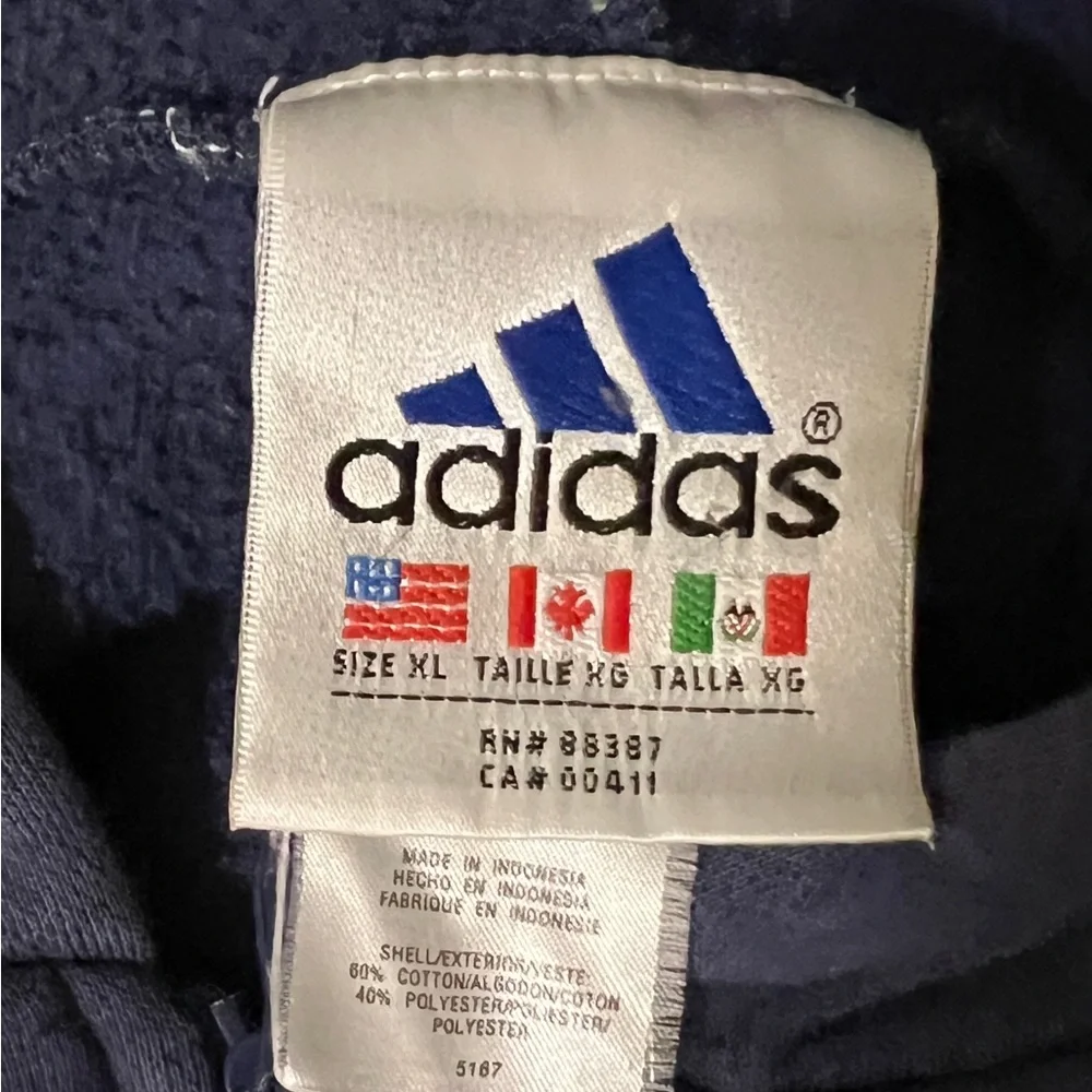 COPY - Vintage Navy Adidas 1/4 zip Hoodie with lime green logo. Split hem. Sz XL